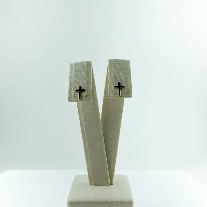 Brinco Design de Cruz Lisa Folheado a Ouro 18k