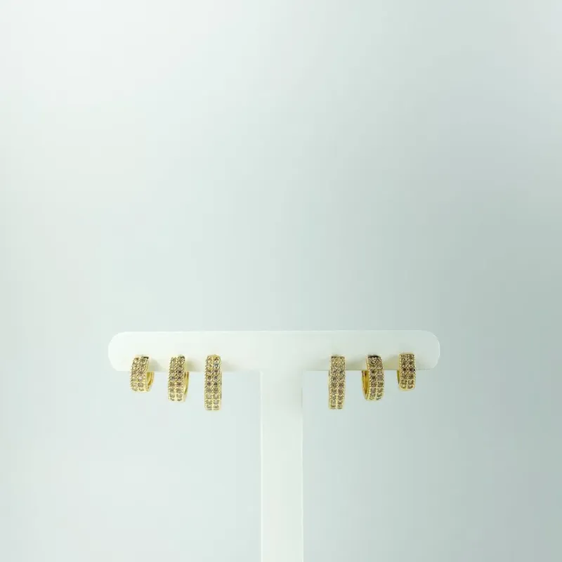 Brinco Trio de Argolinhas Cravejadas de Zircônias Folheado a Ouro 18k