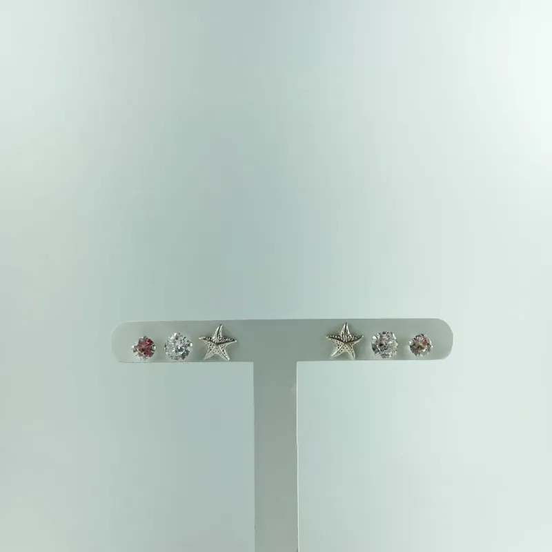 Brinco Trio Ponto de Luz / Estrela do Mar / Mini Ponto de Luz em Prata 925