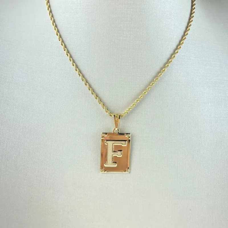 Colar Cordão Baiano com Pingente Letra F Folheada a Ouro 18k
