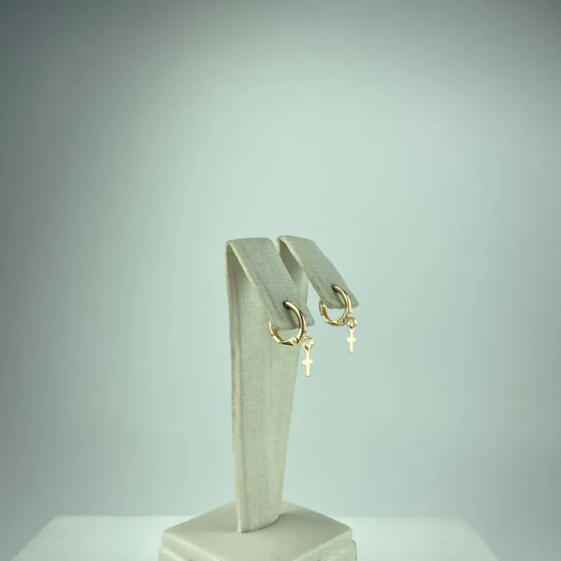 Brinco Argolinha e Crucifixo Folheado a Ouro 18k