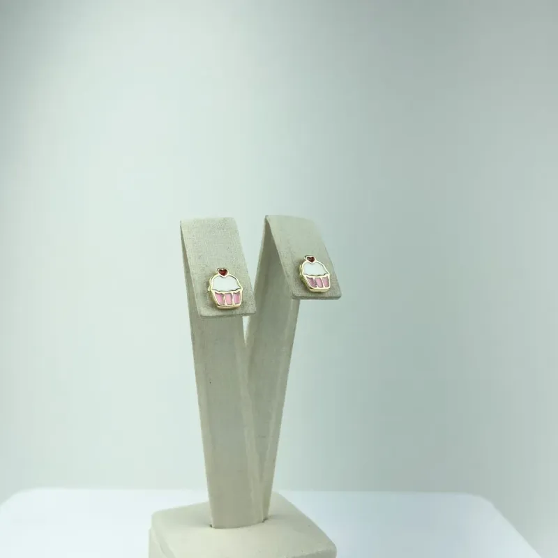 Brinco Design de Cupcake Folheado a Ouro 18k