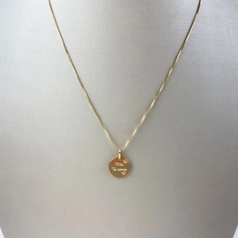 Colar com Pingente Mãe Te Amo Folheada a Ouro 18k