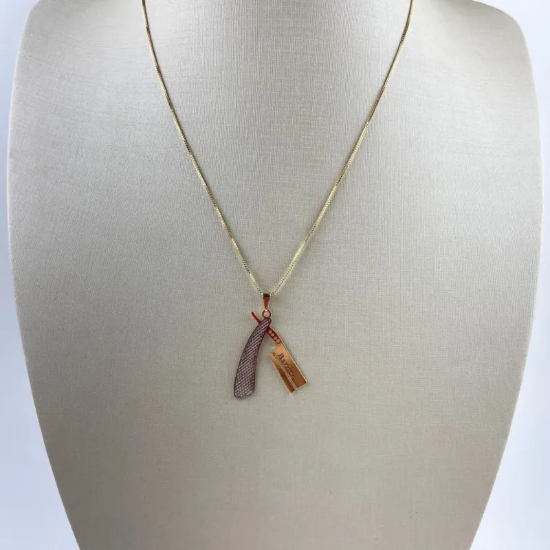 Colar com Pingente Profissões Barber Folheada a Ouro 18k