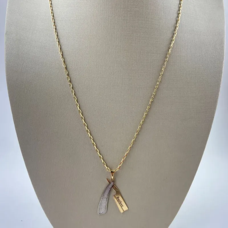 Colar com Pingente Profissões Barber Folheada a Ouro 18k