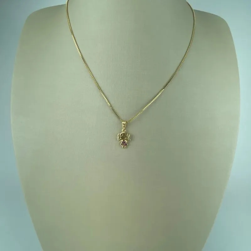 Colar Veneziana com Pingente Menina Folheado a Ouro 18k