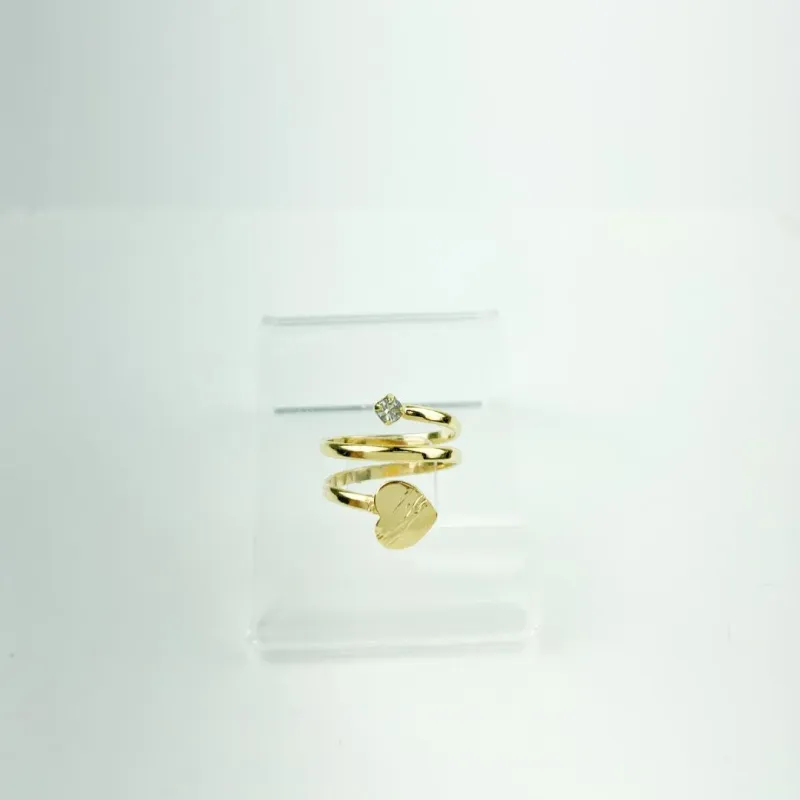 Anel Falange com Coração e Zircônia Folheado a Ouro 18k