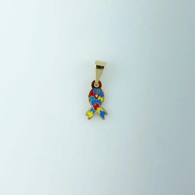 Pingente Lacinho Símbolo Autismo Folheado a Ouro 18k