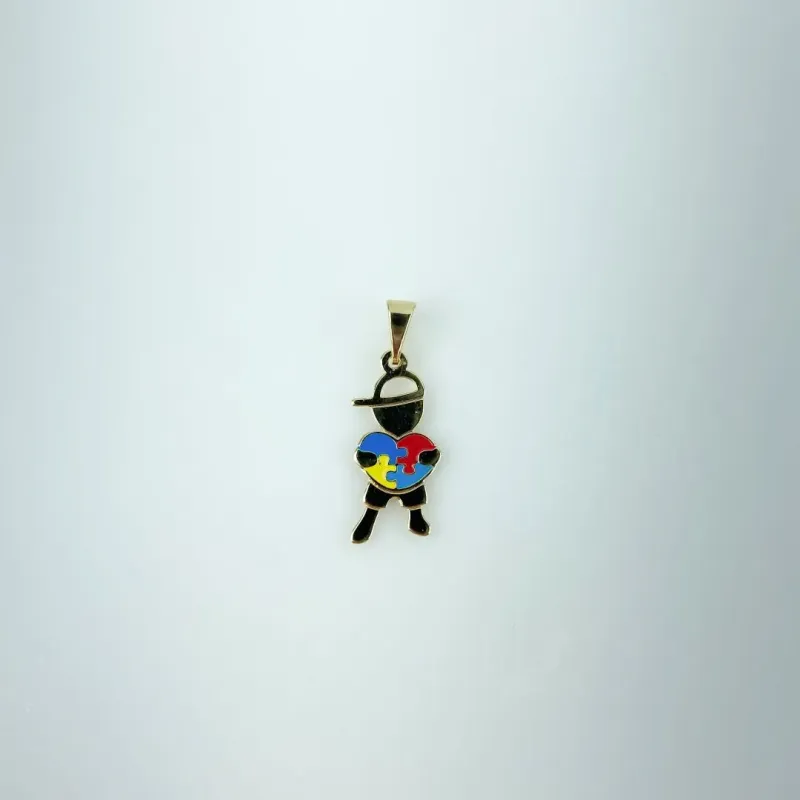 Pingente Menino Símbolo Autismo Folheado a Ouro 18k