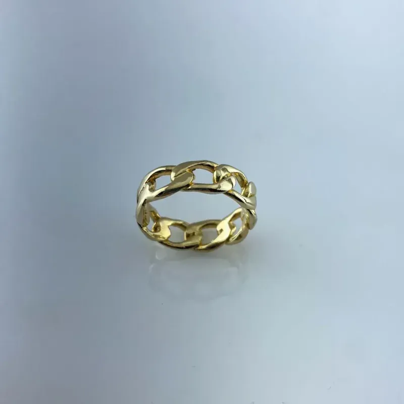 Anel Design de Corrente Groumet  Folheado a Ouro 18k