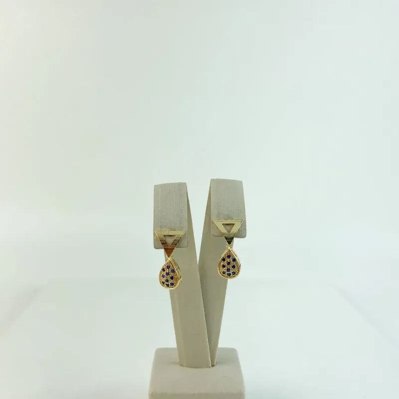 Brinco Gota em Zircônia Azul Folheado a Ouro 18k