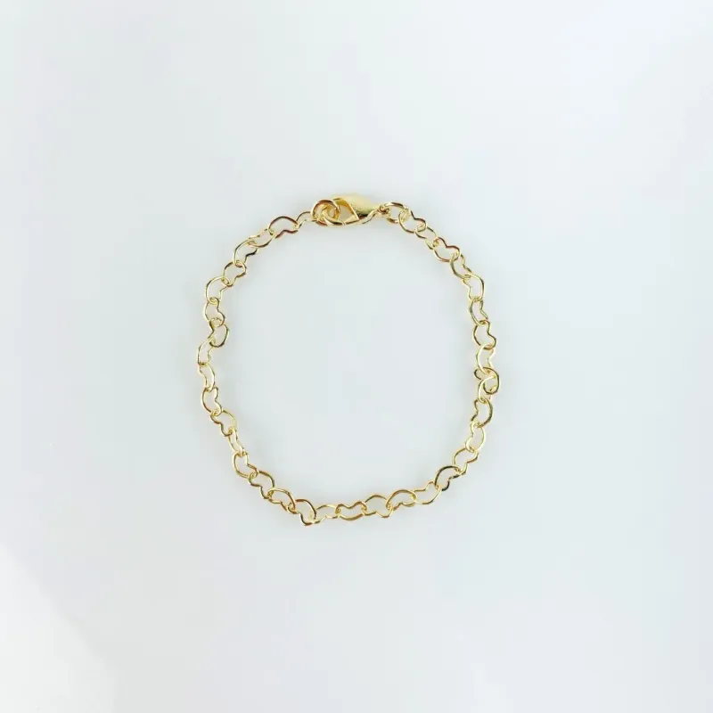 Pulseira Infantil Elos de Coração Folheado a Ouro 18k