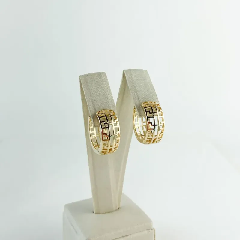 Brinco Argola Labirinto Folheado a Ouro 18 K