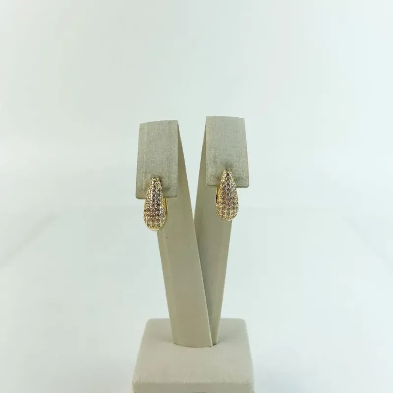 Brinco Gota Cravejado em Zircônias Folheado a Ouro 18 K