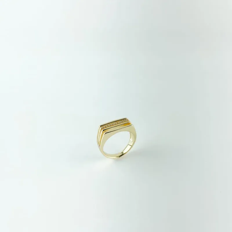 Anel Chapinha Filetado em Microzircônia Folheado a Ouro 18k