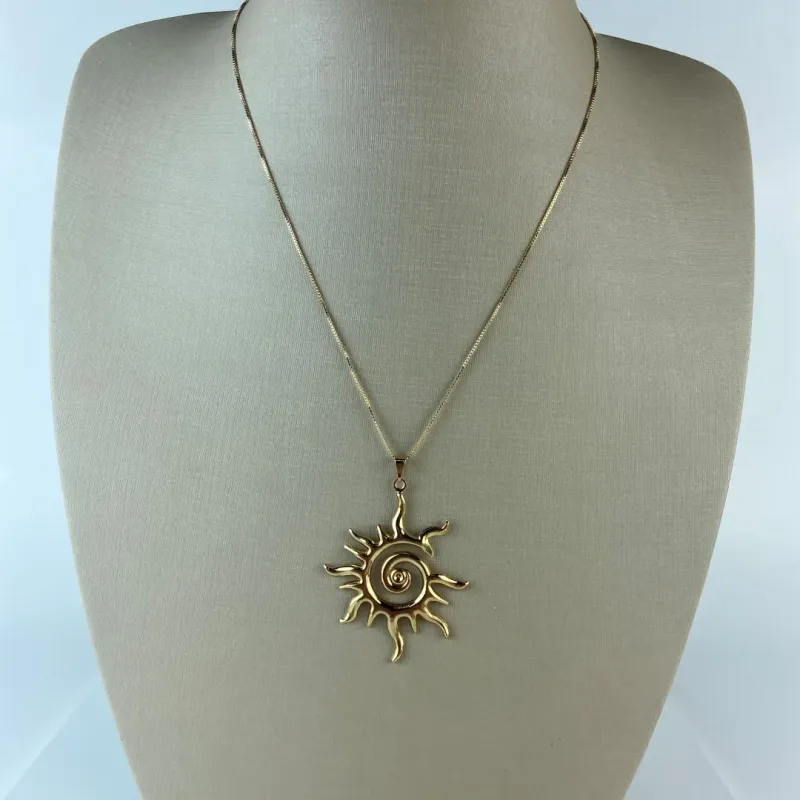 Colar Veneziana com Pingente Sol Folheado a Ouro 18k