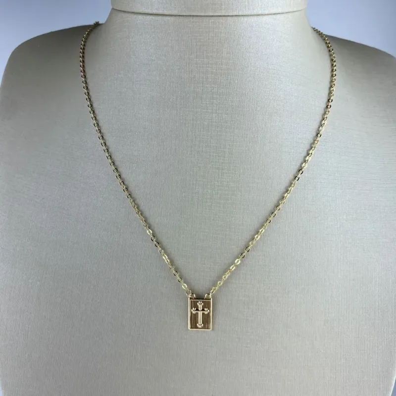 Escapulário Masculino com Cruz Folheado a Ouro 18k