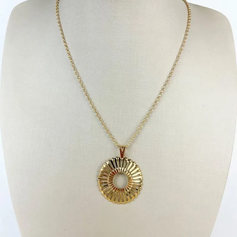 Colar Elo Portugês com Pingente Girassol Folheada a Ouro 18k