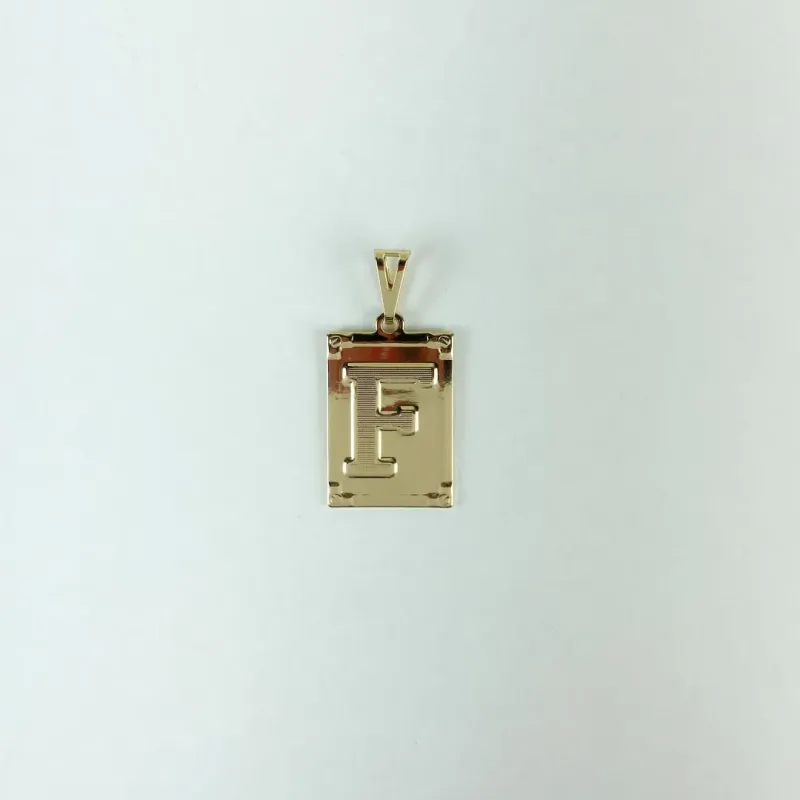Pingente Placa Letra F Folheado a Ouro 18k
