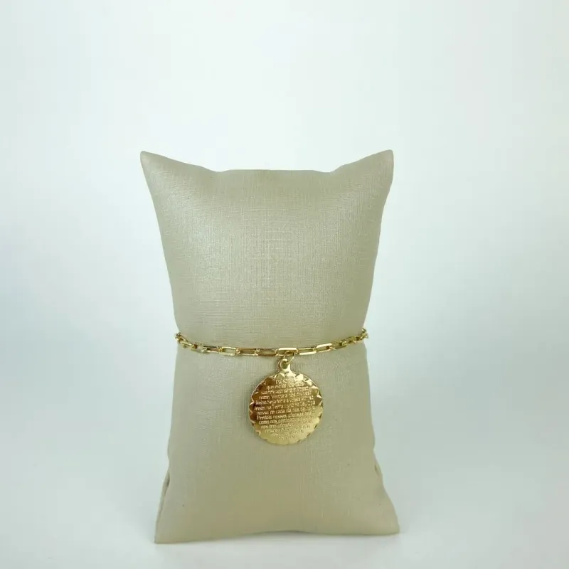 Pulseira Cartier com Pingente Pai Nosso Folheado a Ouro 18k