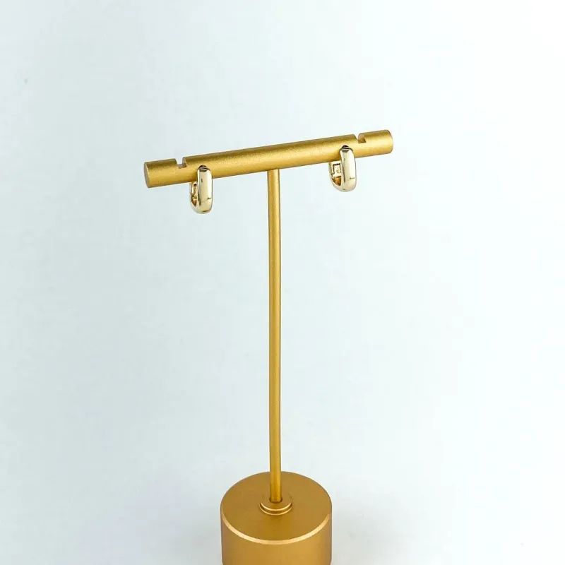 Brinco de Argolas Lisas Retangular Folheado a Ouro 18k