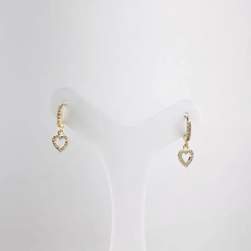 Brinco Pingente Coração em Zircônias Banhado a Ouro 18k