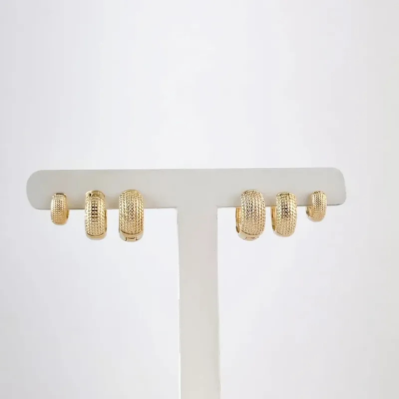 Brinco Trio Argola Martelada Folheado a Ouro 18k