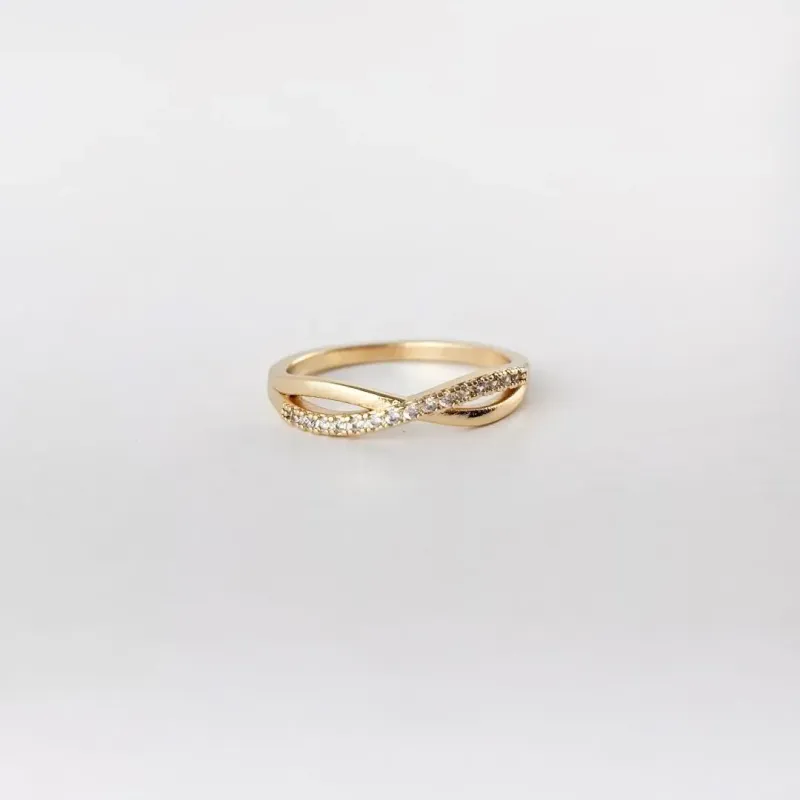 Anel Aros Duplos em Zircônias Folheado a Ouro 18k