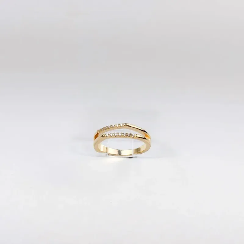 Anel Aros Duplos Cravejado em Zircônias Folheado a Ouro 18k