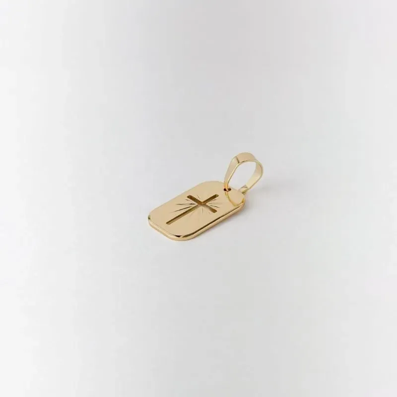 Pingente Placa Cruz Folheado a Ouro 18k