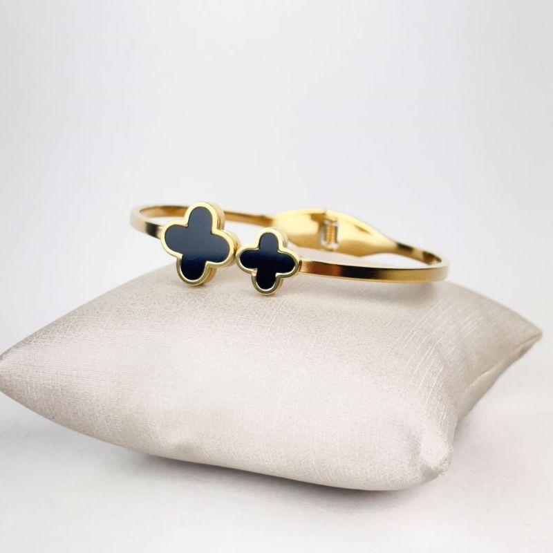 Bracelete Regulável Trevo em Aço Inox 316L Dourado