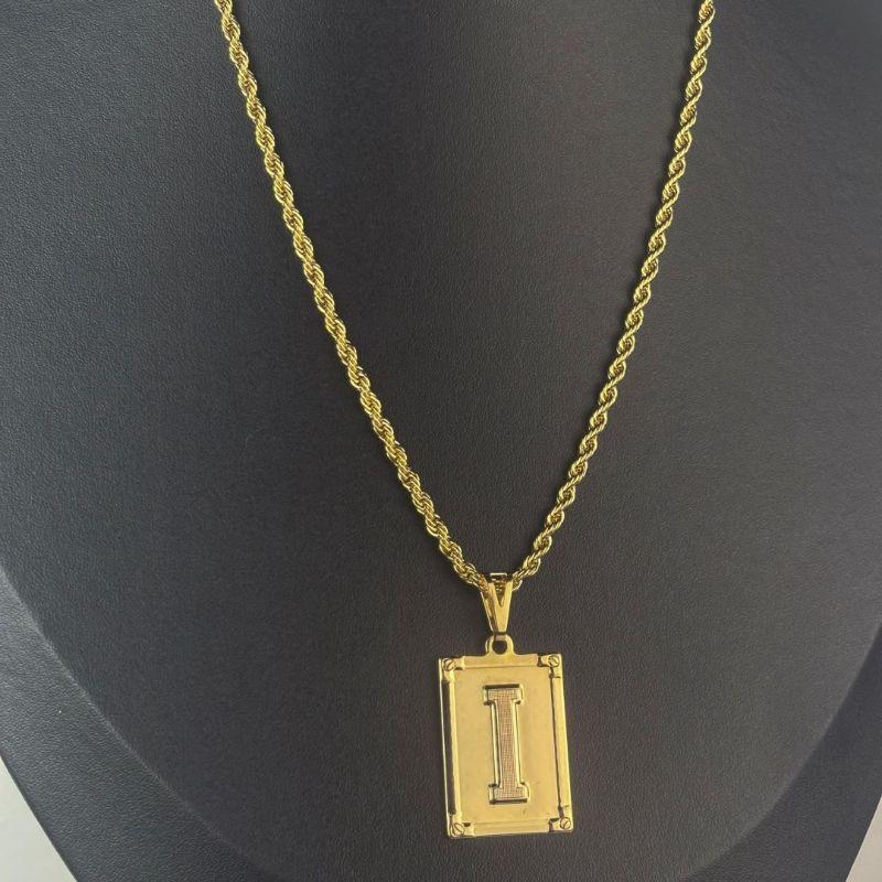 Colar Cordão Baiano com Pingente Letra I Folheado a Ouro 18k