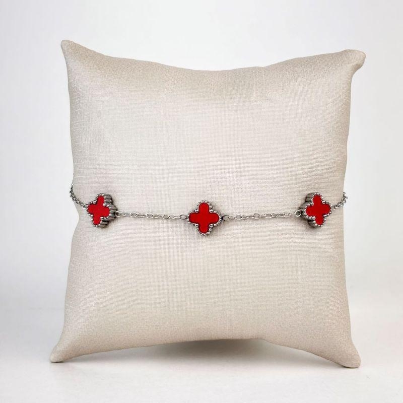 Pulseira Trevo Vermelho em Aço Inox 316L Dourado