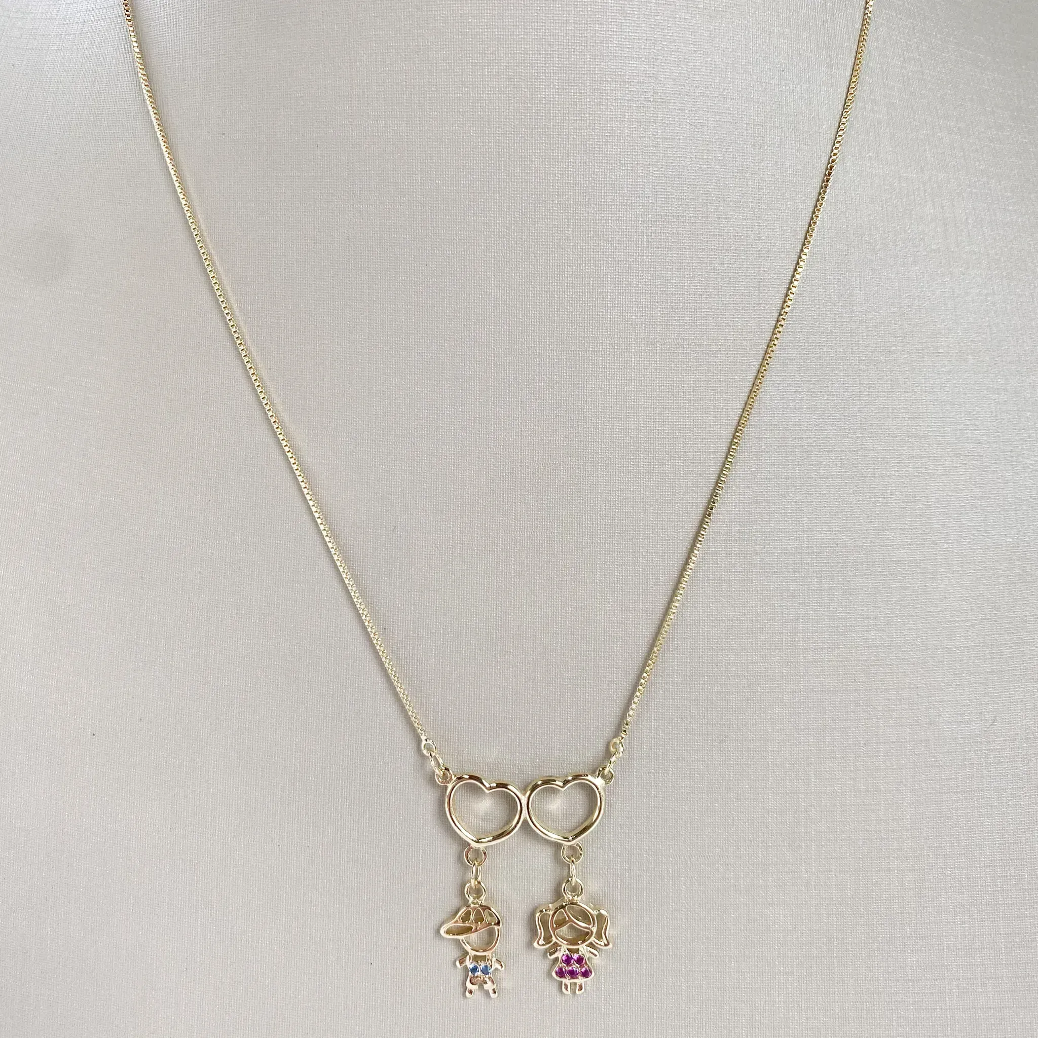Colar Casal com Corações Folheado a Ouro 18k