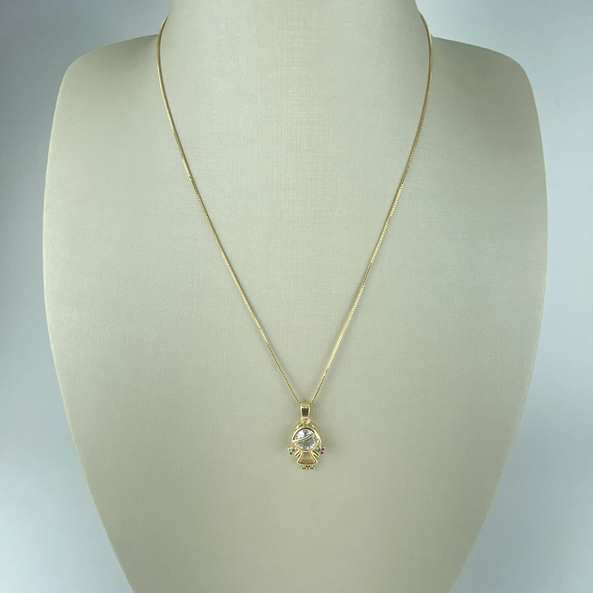 Colar Veneziana com Pingente de Menina Folheado a Ouro 18k