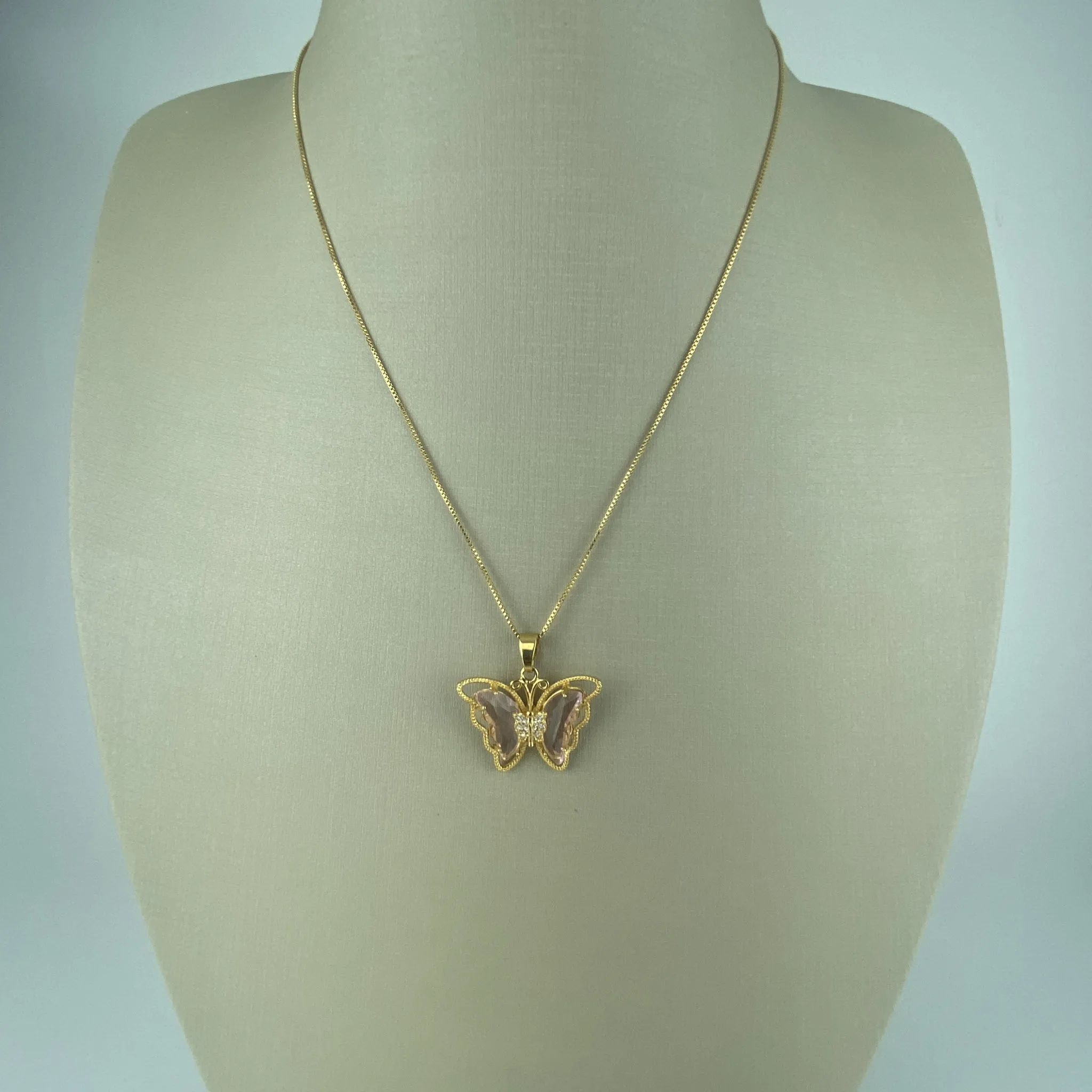 Colar Veneziana com Pingente Design de Borboleta Folheado a Ouro 18k