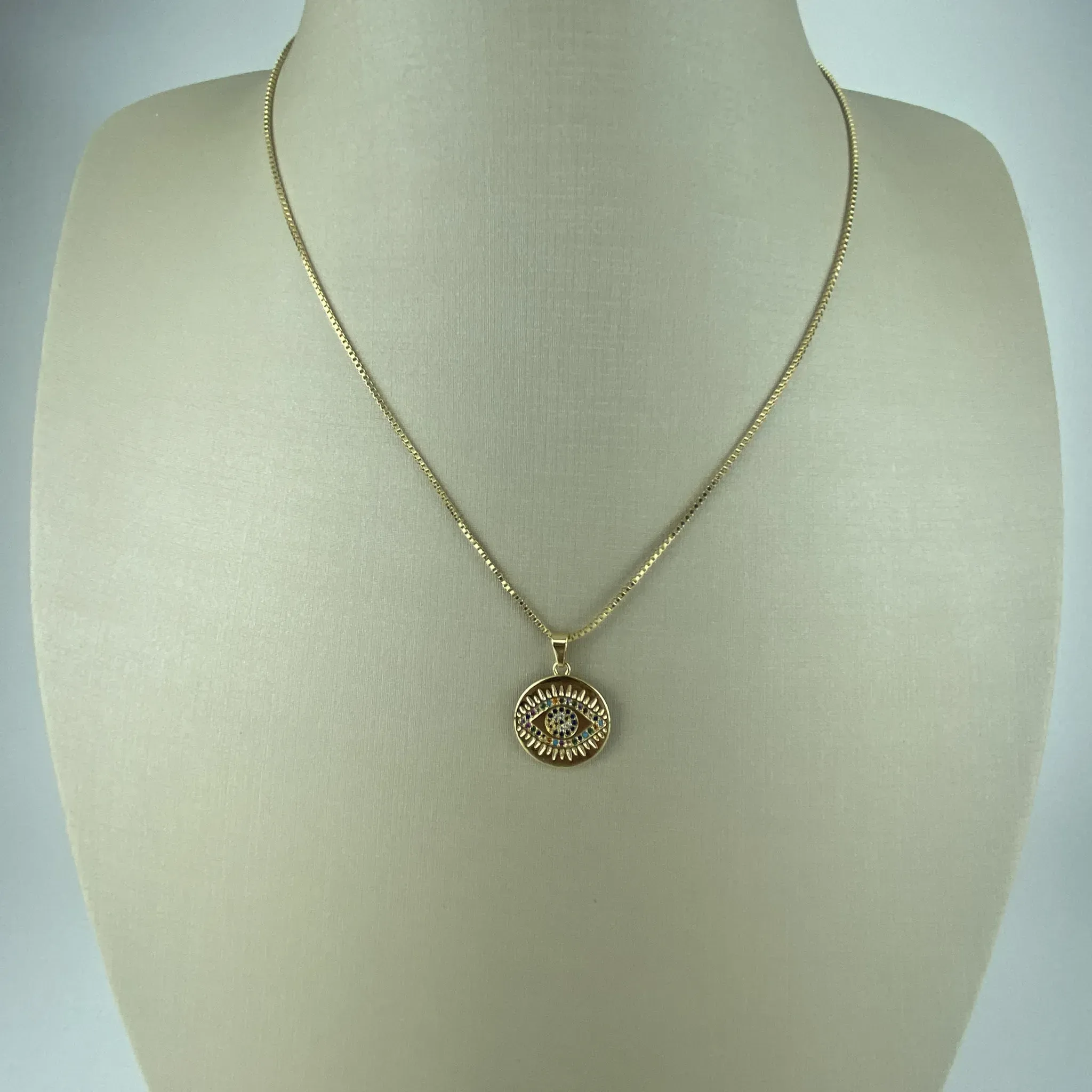 Colar Veneziana com Pingente Olho Grego Colorido Folheado a Ouro 18k
