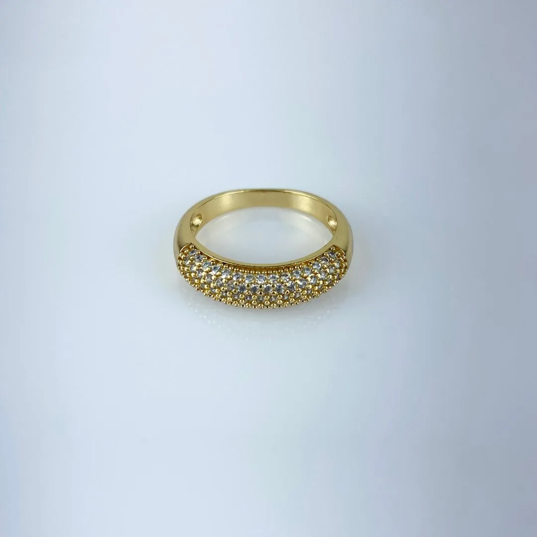 Anel Meia Aliança Cravejada em Zircônia Folheado a Ouro 18k