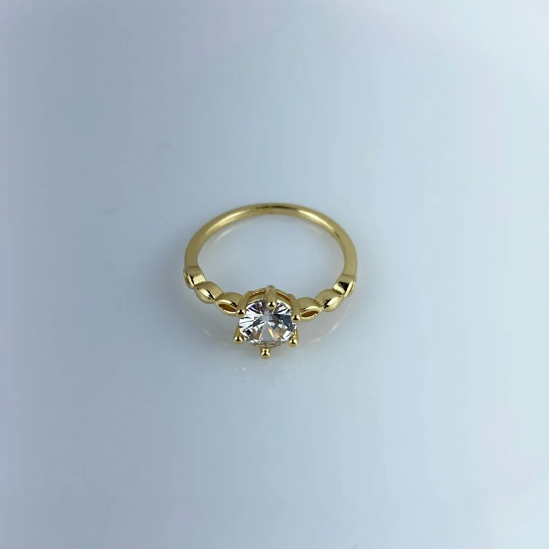 Anel Solitário em Zircônia Folheado a Ouro 18k