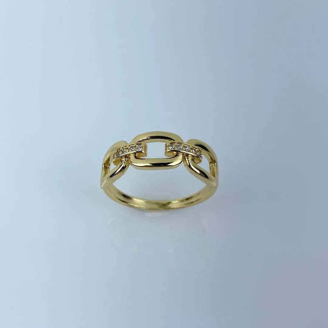 Anel Design de Corrente em Zircônia Folheado a Ouro 18k