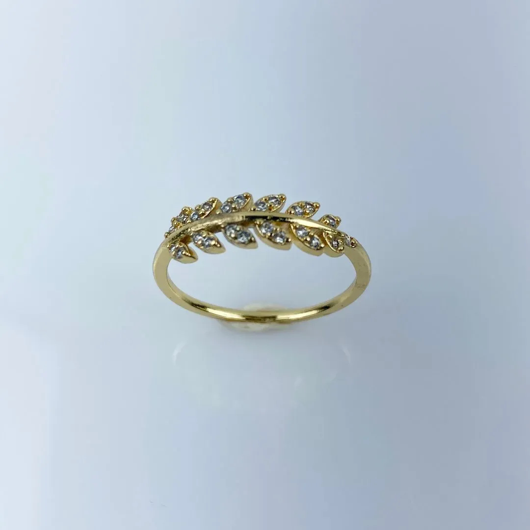 Anel Design de Folha Cravejado em Zircônia Folheado a Ouro 18k