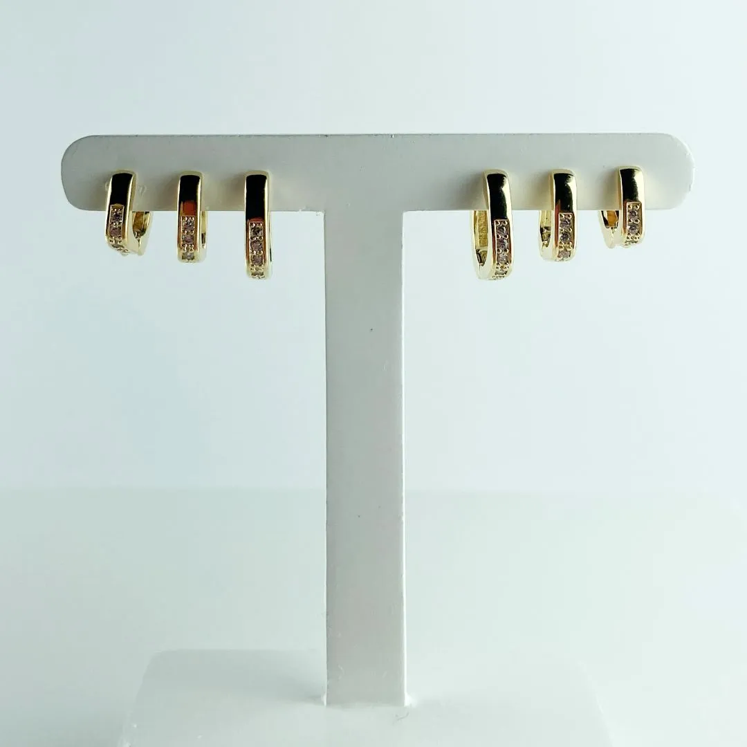 Brinco Argola Quadrada com Zircônia Colorida Foheado a Ouro 18k