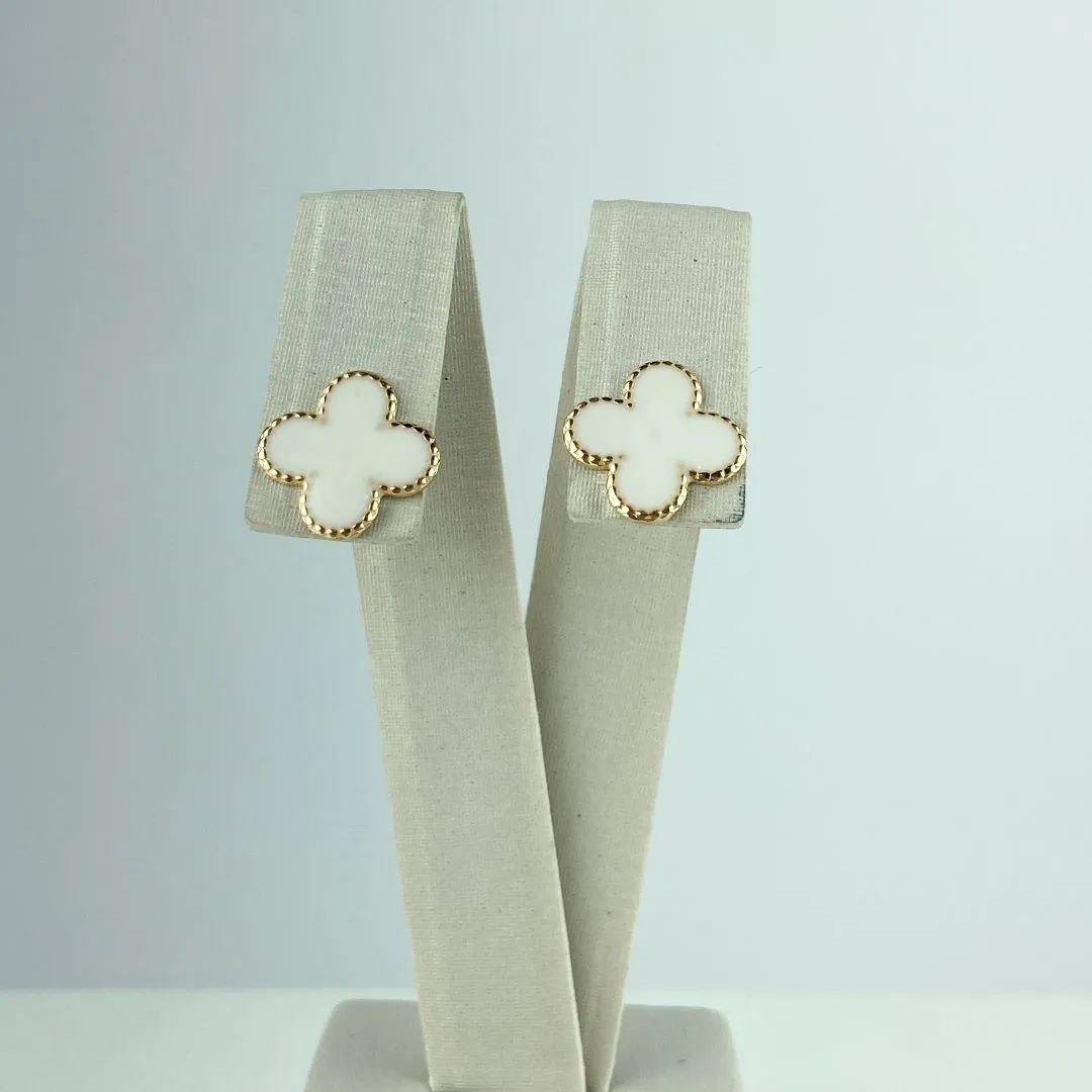 Brinco Trevo Branco Inspiração Virginia Fonseca Folheado a Ouro 18k
