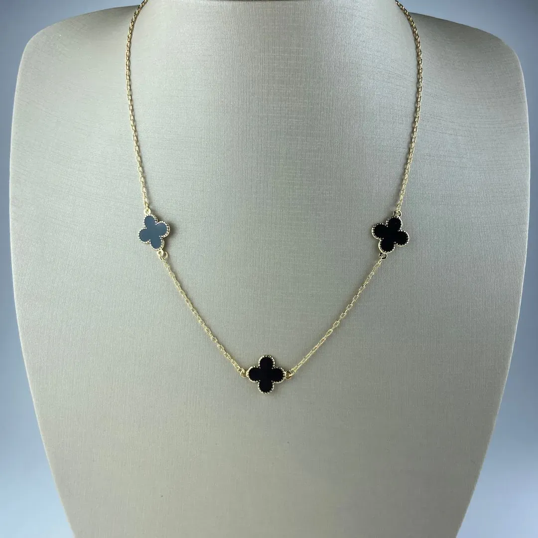 Choker Trevo Preto Inspiração Virginia Fonseca Folheado a Ouro 18k