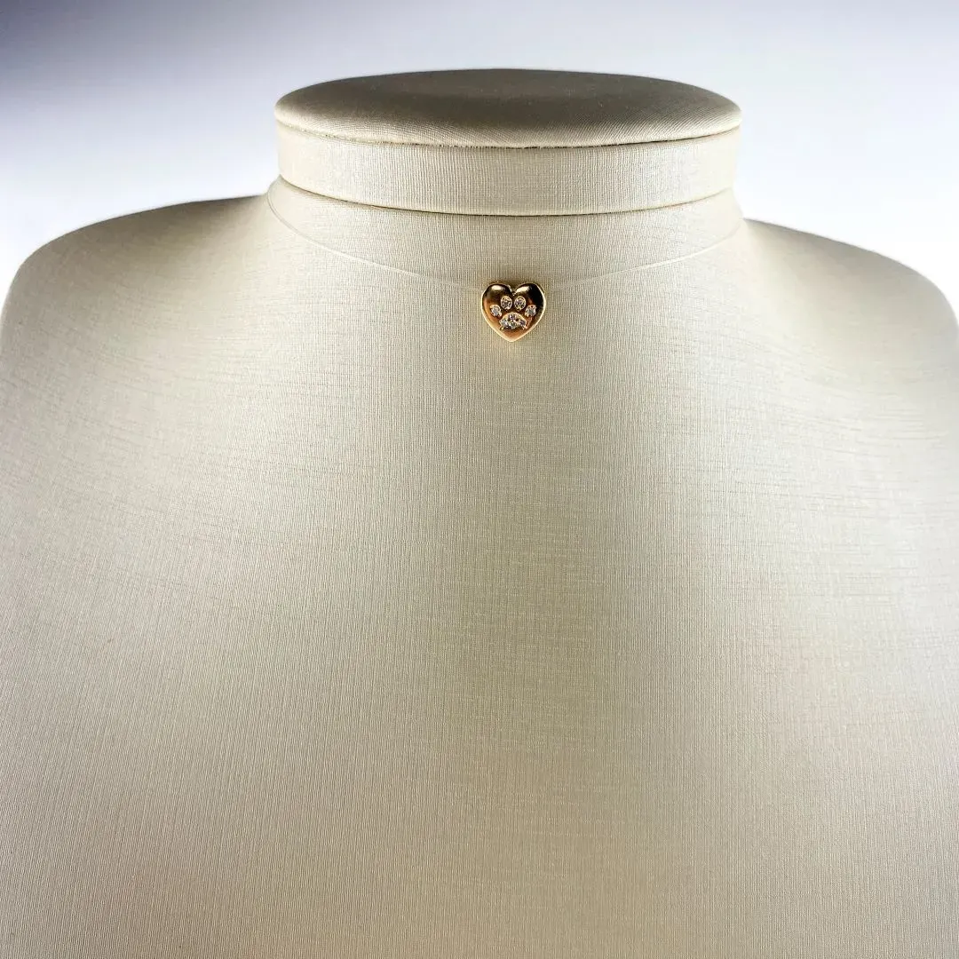 Colar Cristal Transparente Coração Com Patinha de Pet Cravejada em Zircônias Folheado a Ouro 18k