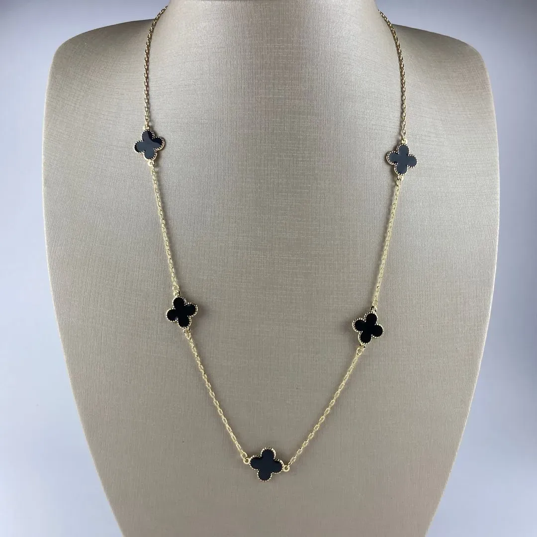 Colar Trevo Preto Inspiração Virginia Fonseca Folheado a Ouro 18k