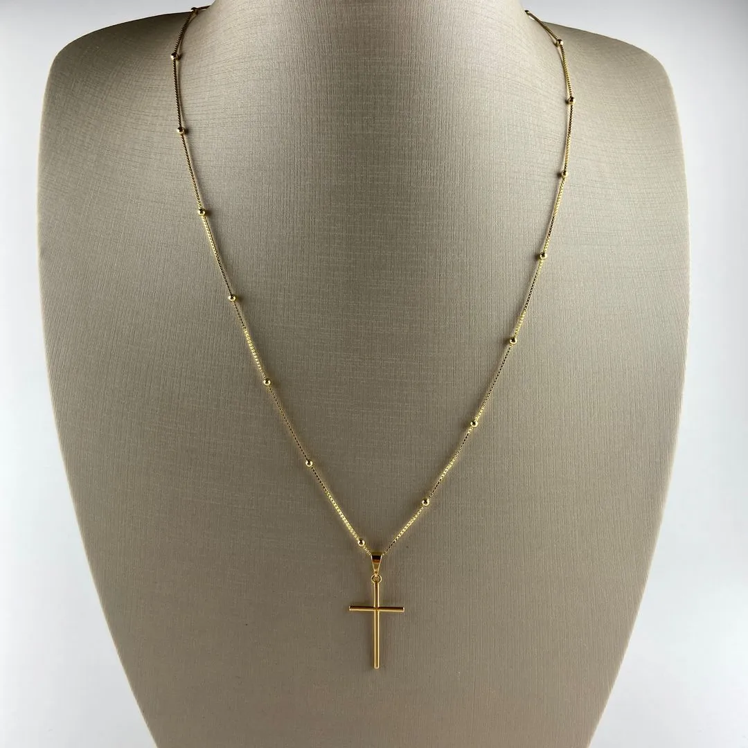 Colar Veneziana com Bolinhas e Pingente de Crucifixo Folheado a Ouro 18k