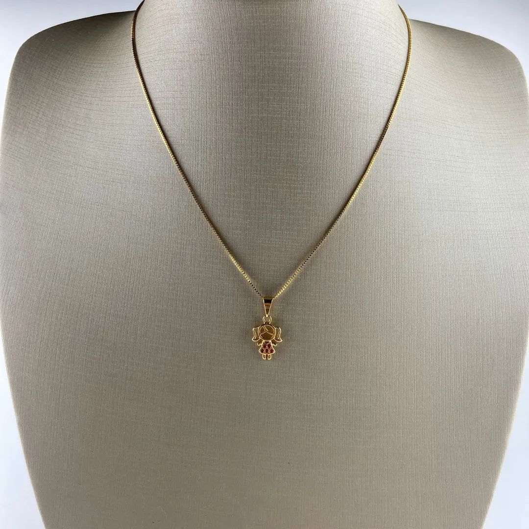 Colar Veneziana com Pingente Menina Folheado a Ouro 18k