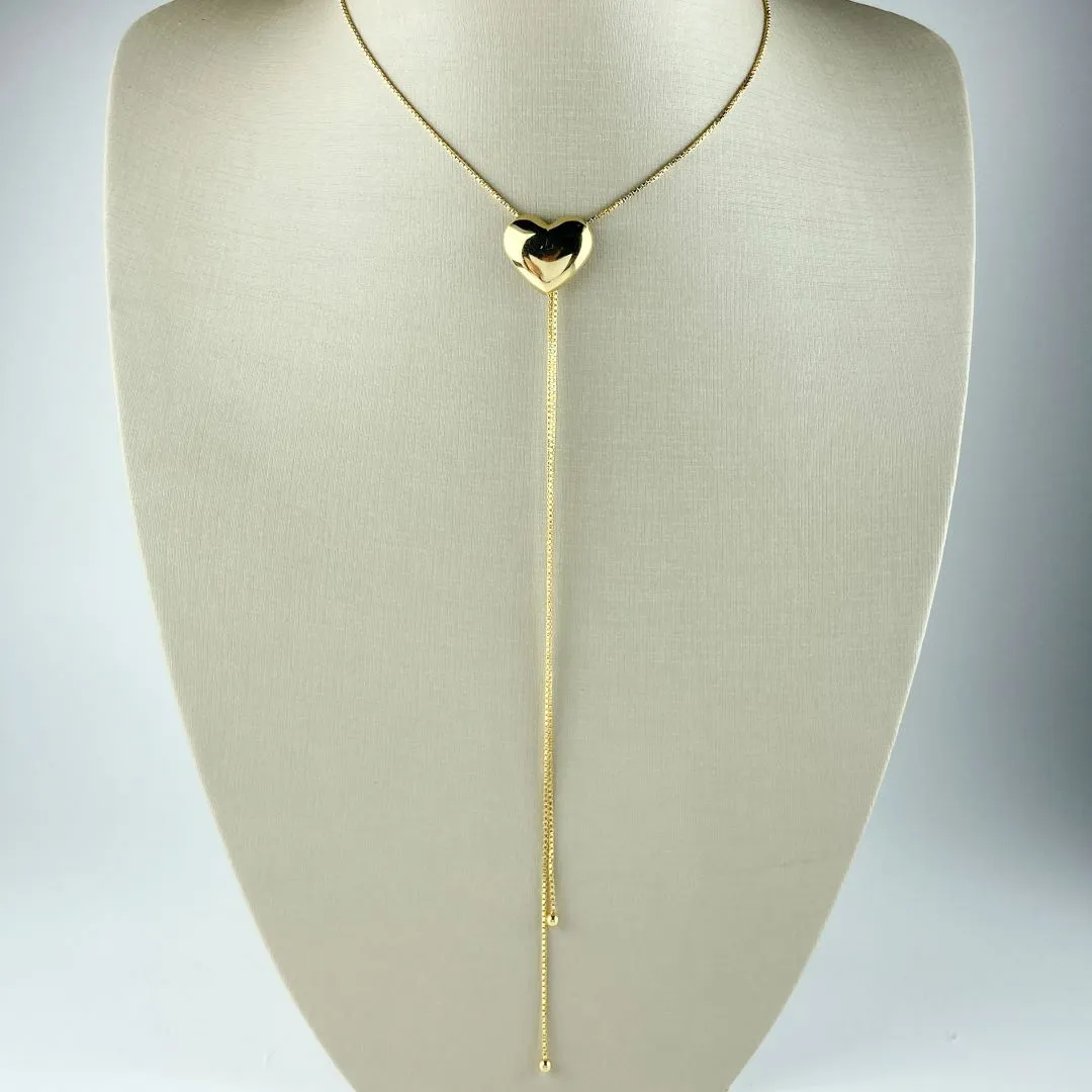 Colar Veneziana Gravatinha Ajustável com Coração Folheado a Ouro 18k