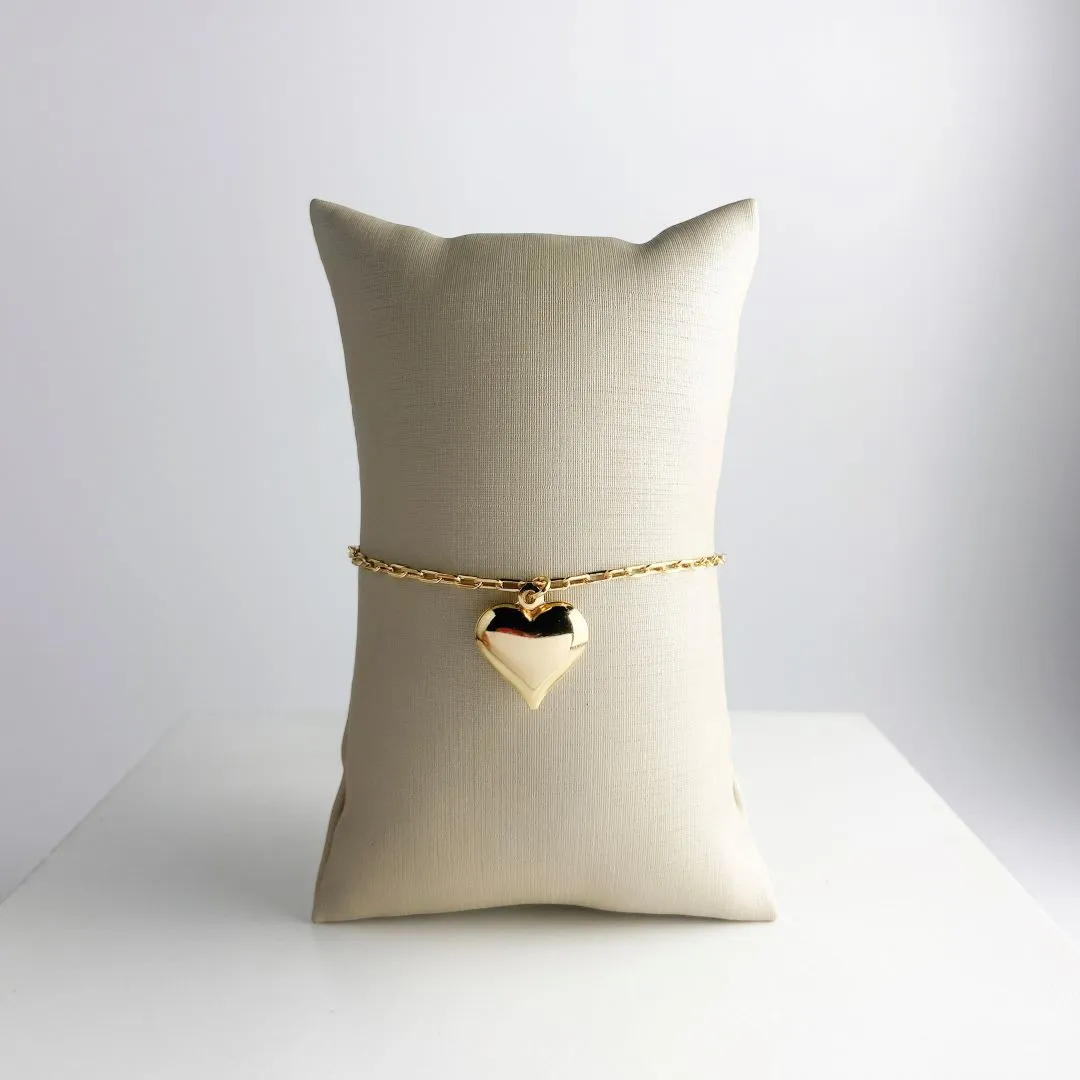 Pulseira com Pingente de Coração Folheada a Ouro 18k